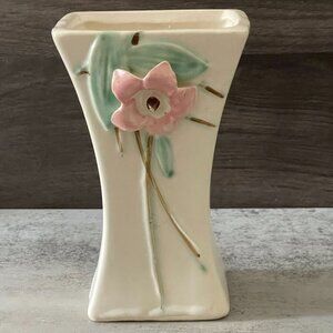 Vintage McCoy 1940s Blossom Time Dimensional Floral Relief Pottery Vase 6.25" H